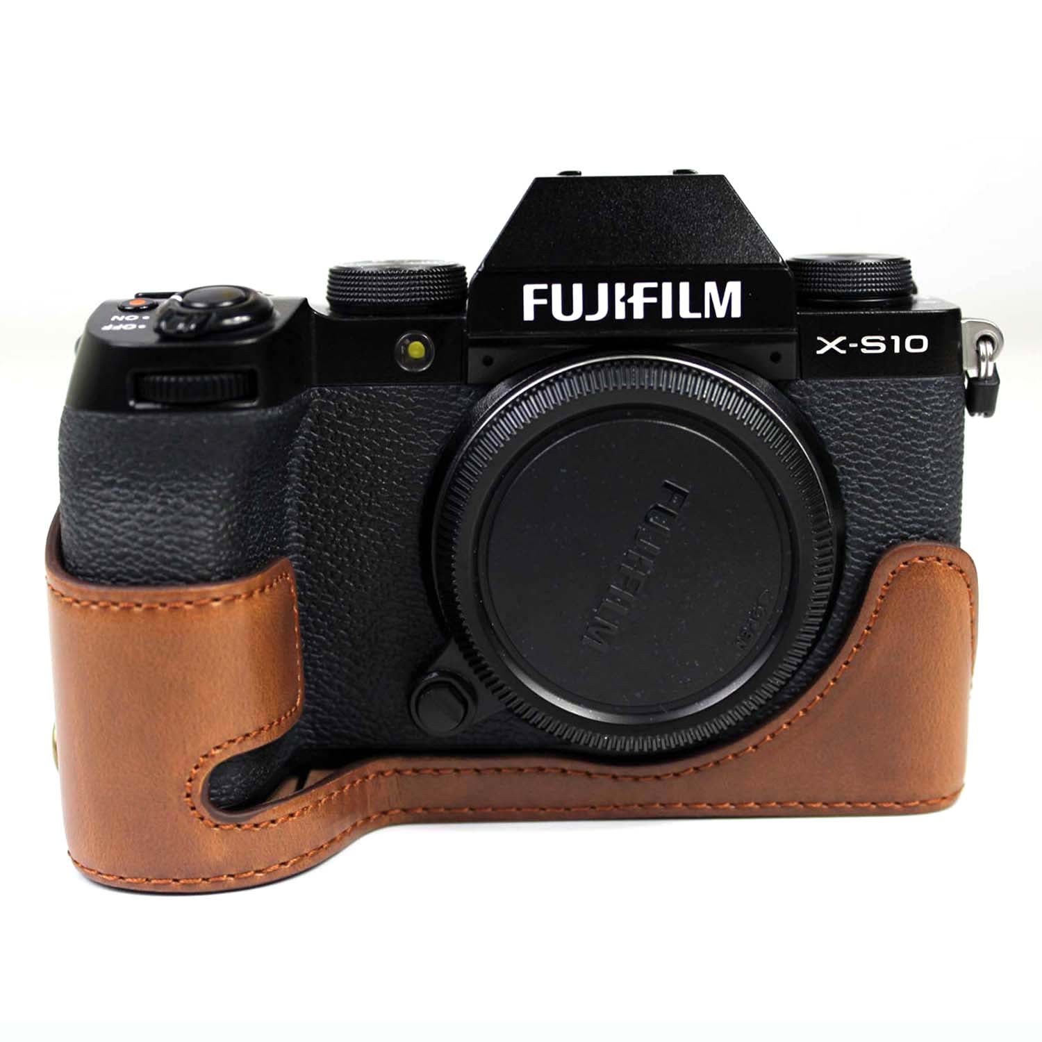 PU Leather Camera Half Case Bottom Cover with Battery Opening for Fujifilm X-S10