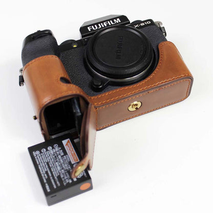 PU Leather Camera Half Case Bottom Cover with Battery Opening for Fujifilm X-S10