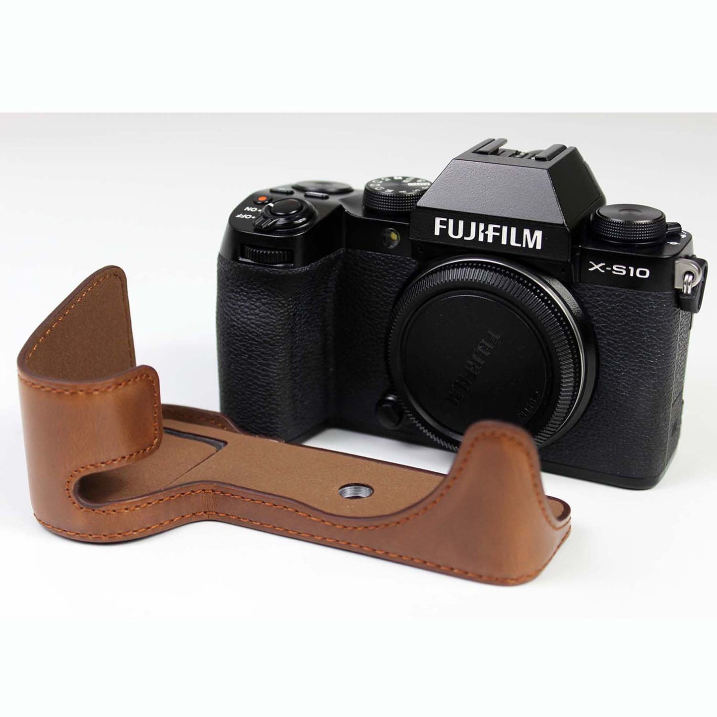 PU Leather Camera Half Case Bottom Cover with Battery Opening for Fujifilm X-S10