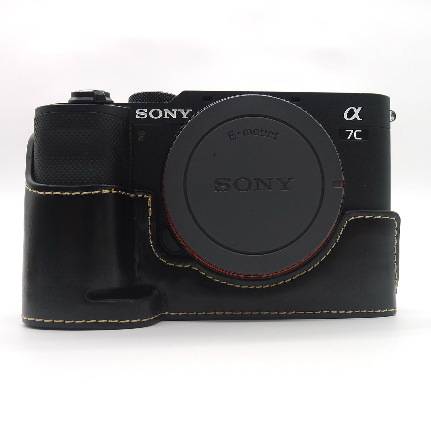 Camera Half Case PU Leather Bottom Protective Cover with Battery Opening for Sony A7C