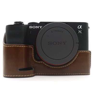 Camera Half Case PU Leather Bottom Protective Cover with Battery Opening for Sony A7C