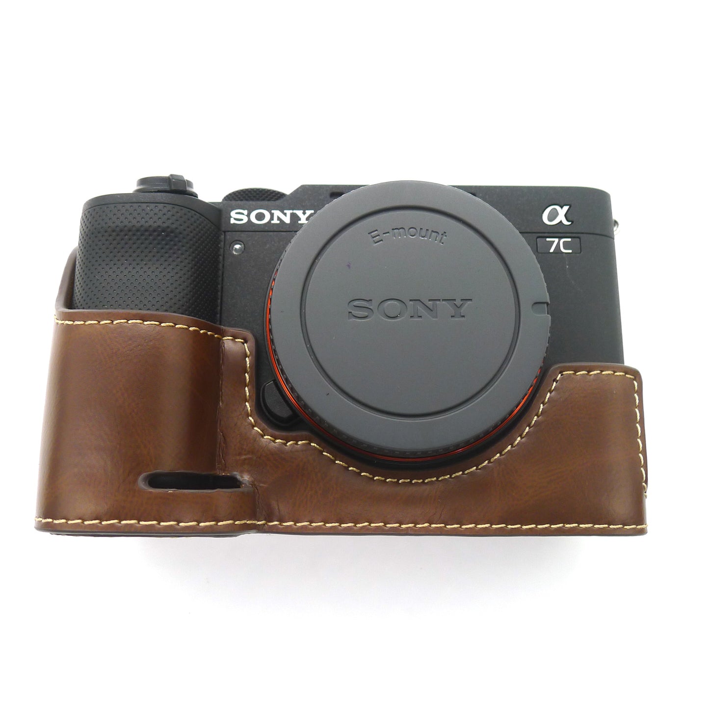 Camera Half Case PU Leather Bottom Protective Cover with Battery Opening for Sony A7C