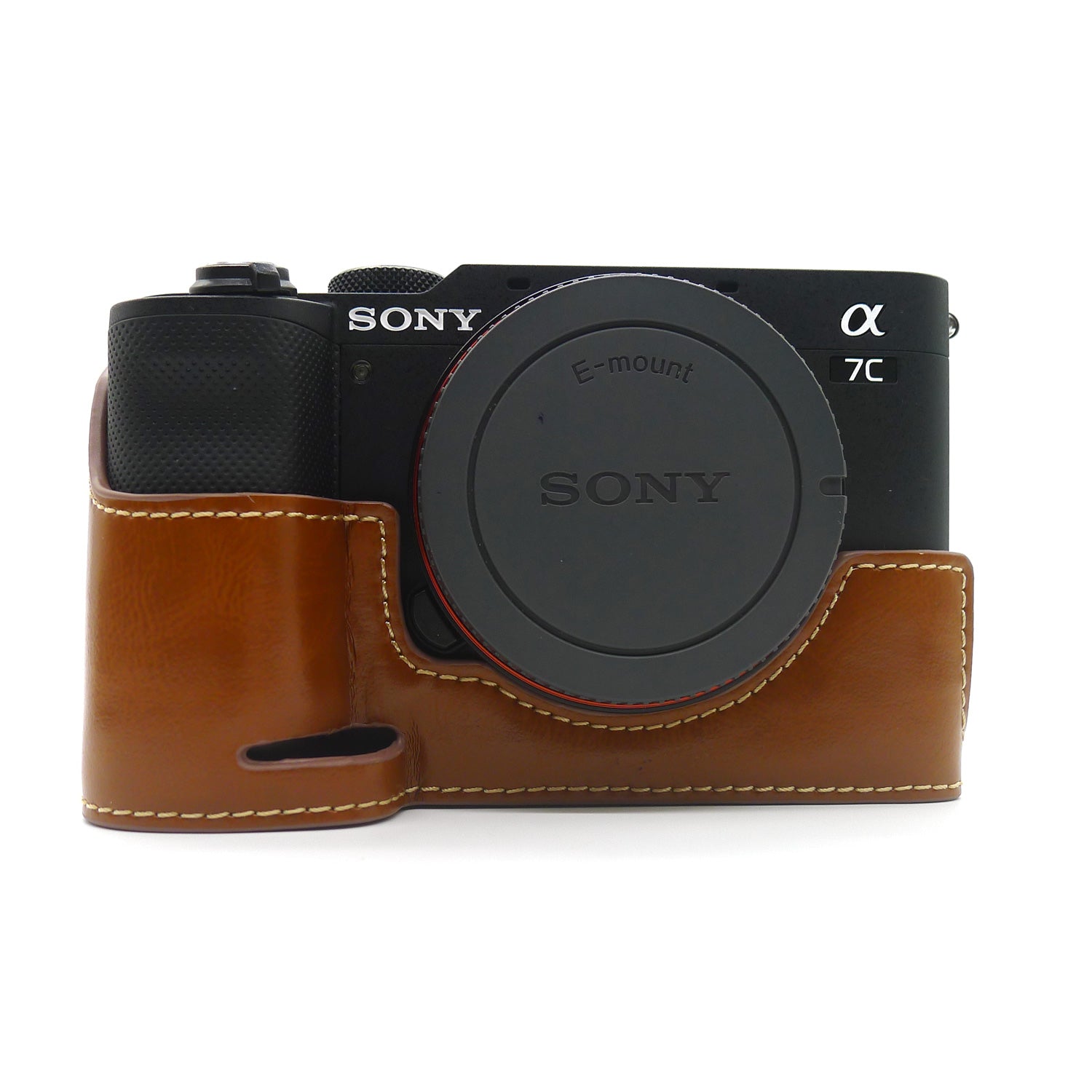 Camera Half Case PU Leather Bottom Protective Cover with Battery Opening for Sony A7C