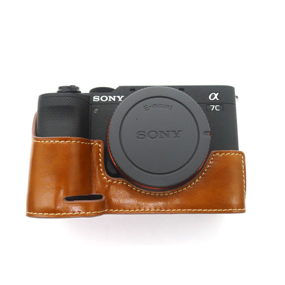 Camera Half Case PU Leather Bottom Protective Cover with Battery Opening for Sony A7C