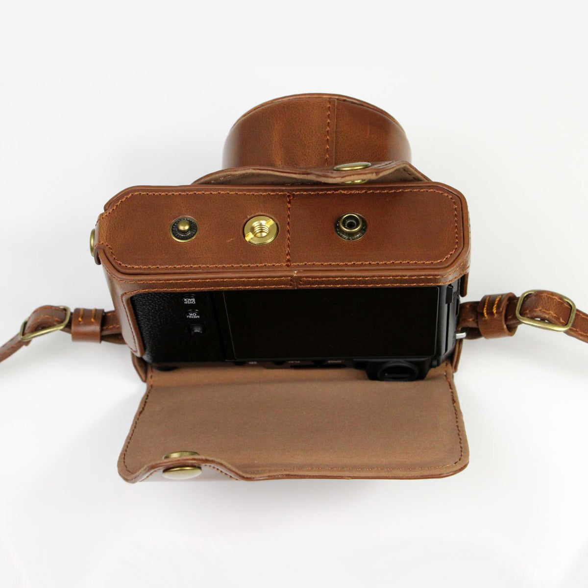 PU Leather Camera Bag Case Lens Protective Cover with Battery Opening Shoulder Strap for Fuji X-E4