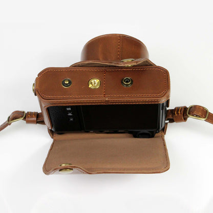 PU Leather Camera Bag Case Lens Protective Cover with Battery Opening Shoulder Strap for Fuji X-E4