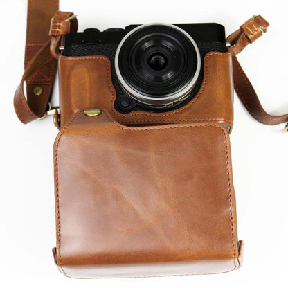 PU Leather Camera Bag Case Lens Protective Cover with Battery Opening Shoulder Strap for Fuji X-E4