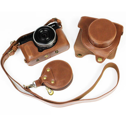 PU Leather Camera Bag Case Lens Protective Cover with Battery Opening Shoulder Strap for Fuji X-E4