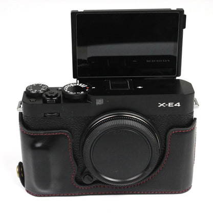 PU Leather Camera Bag Bottom Case Protective Half Body Cover with Battery Opening for Fuji X-E4