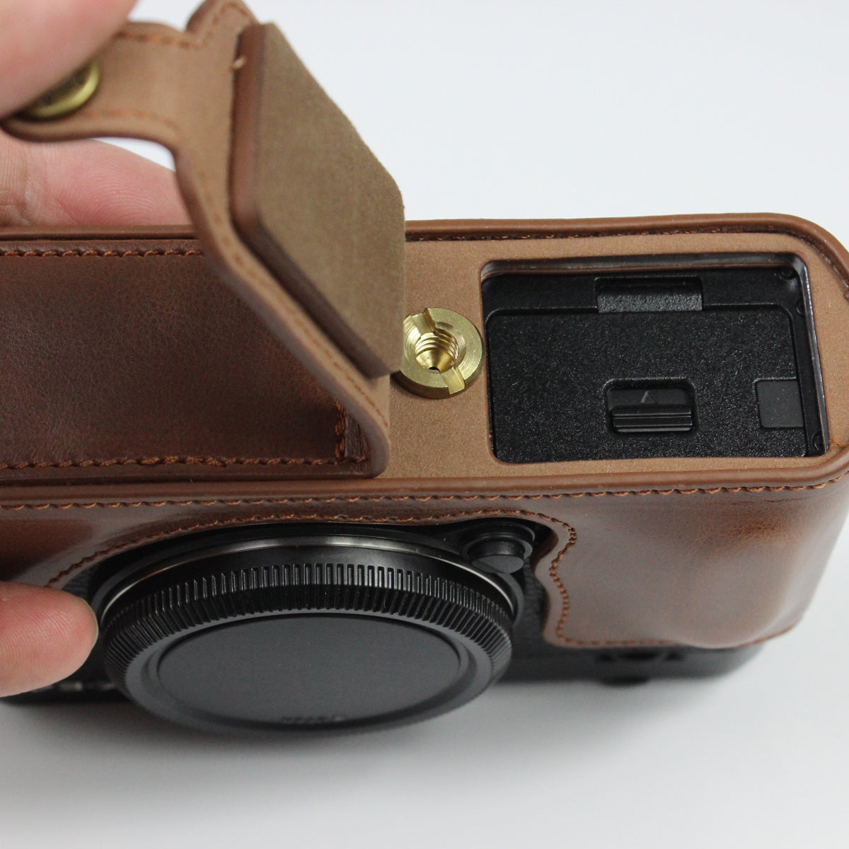 PU Leather Camera Bag Bottom Case Protective Half Body Cover with Battery Opening for Fuji X-E4