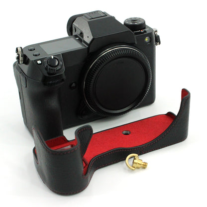 Camera Bottom Case Genuine Leather Protective Half Body Cover with Battery Opening for Fuji GFX 100S