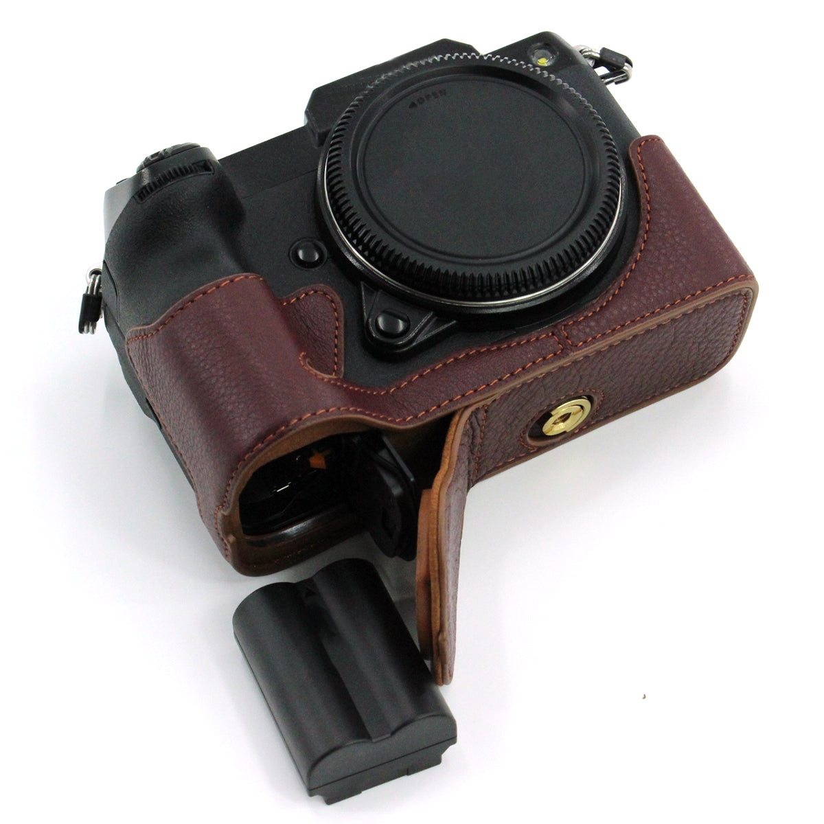 Camera Bottom Case Genuine Leather Protective Half Body Cover with Battery Opening for Fuji GFX 100S