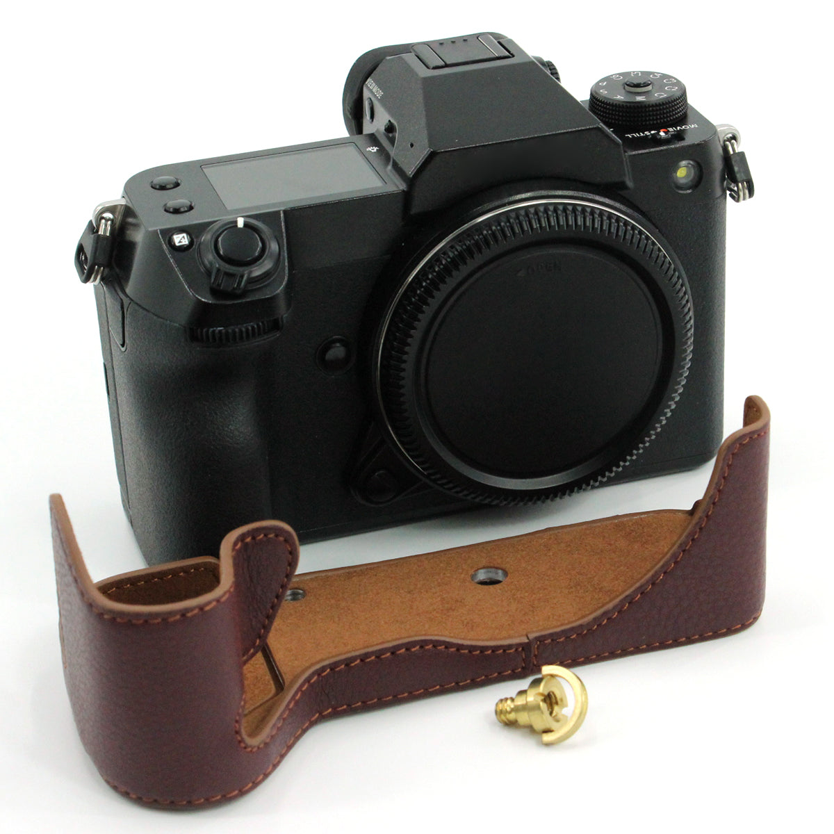 Camera Bottom Case Genuine Leather Protective Half Body Cover with Battery Opening for Fuji GFX 100S