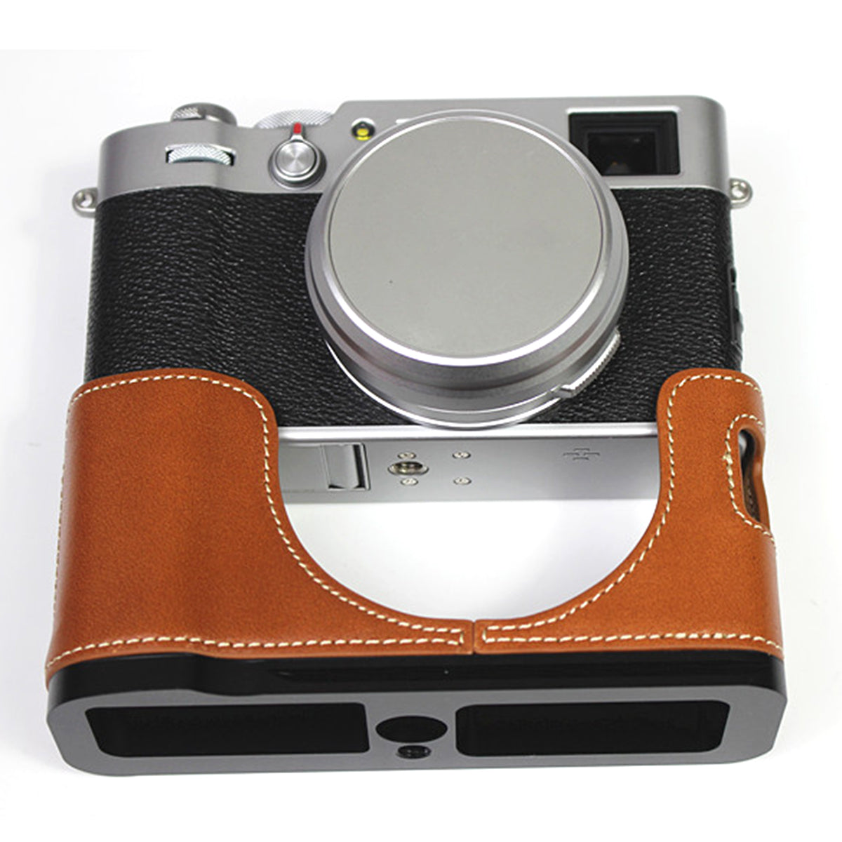 Genuine Leather Camera Half Body Cover Bottom Case Quick Release Plate Set for Fuji X100V