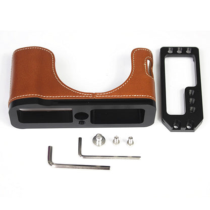 Genuine Leather Camera Half Body Cover Bottom Case Quick Release Plate Set for Fuji X100V