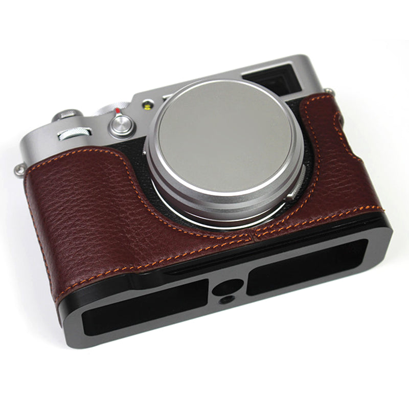 Genuine Leather Camera Half Body Cover Bottom Case Quick Release Plate Set for Fuji X100V