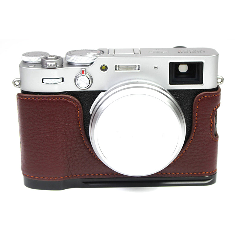 Genuine Leather Camera Half Body Cover Bottom Case Quick Release Plate Set for Fuji X100V