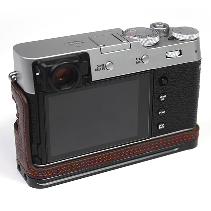 Genuine Leather Camera Half Body Cover Bottom Case Quick Release Plate Set for Fuji X100V