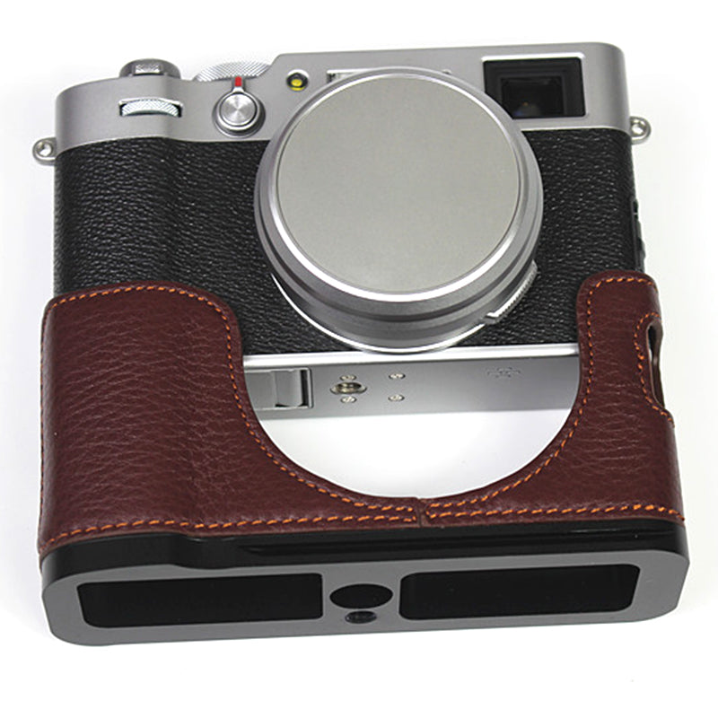 Genuine Leather Camera Half Body Cover Bottom Case Quick Release Plate Set for Fuji X100V