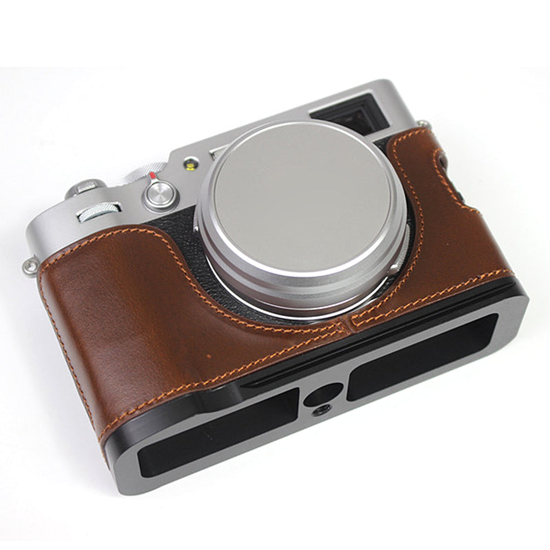 Genuine Leather Camera Half Body Cover Bottom Case Quick Release Plate Set for Fuji X100V