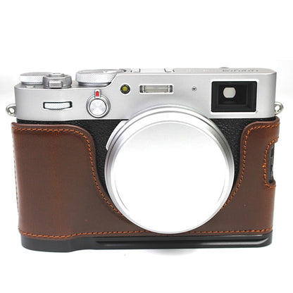 Genuine Leather Camera Half Body Cover Bottom Case Quick Release Plate Set for Fuji X100V