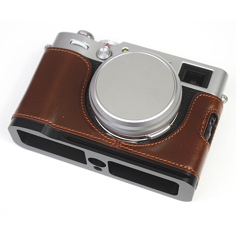 Genuine Leather Camera Half Body Cover Bottom Case Quick Release Plate Set for Fuji X100V