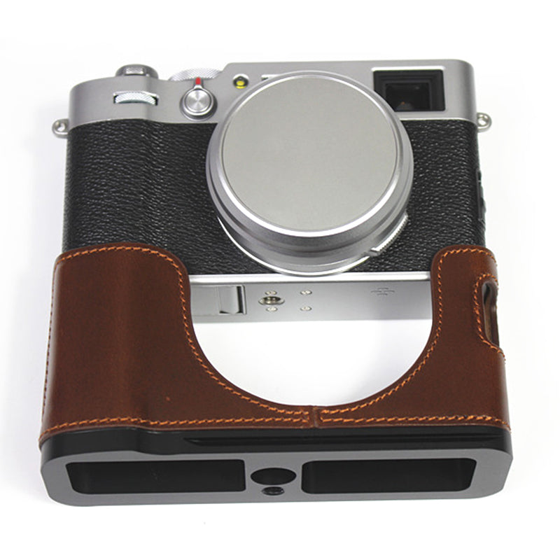 Genuine Leather Camera Half Body Cover Bottom Case Quick Release Plate Set for Fuji X100V