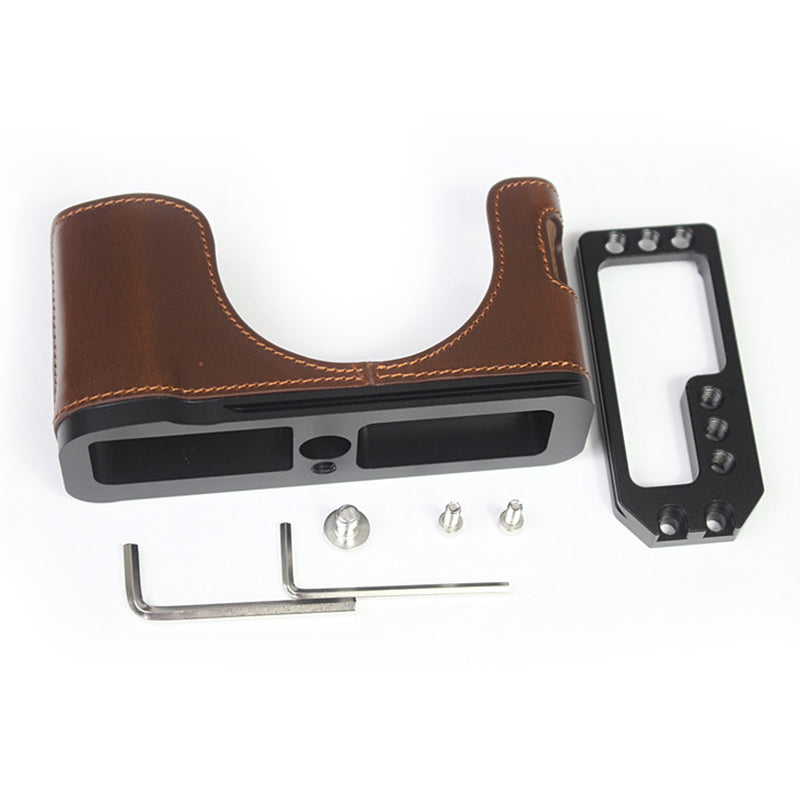 Genuine Leather Camera Half Body Cover Bottom Case Quick Release Plate Set for Fuji X100V