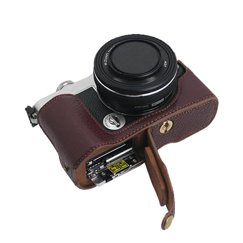 Camera Bottom Case Genuine Leather Protective Half Cover with Battery Opening for Olympus PEN E-P7/EP7