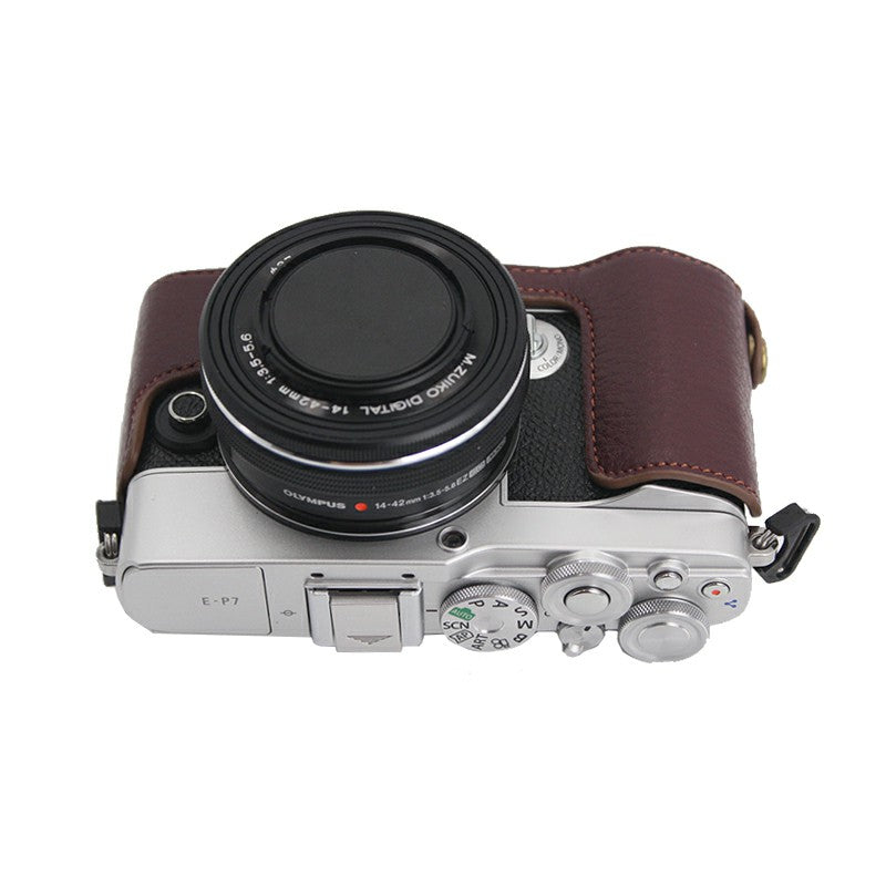 Camera Bottom Case Genuine Leather Protective Half Cover with Battery Opening for Olympus PEN E-P7/EP7