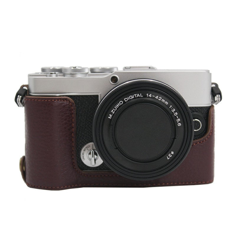 Camera Bottom Case Genuine Leather Protective Half Cover with Battery Opening for Olympus PEN E-P7/EP7