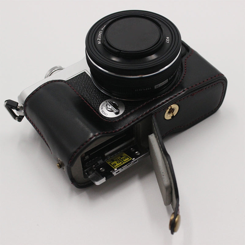 PU Leather Camera Bottom Case Protection Half Cover with Battery Opening for Olympus PEN E-P7/EP7