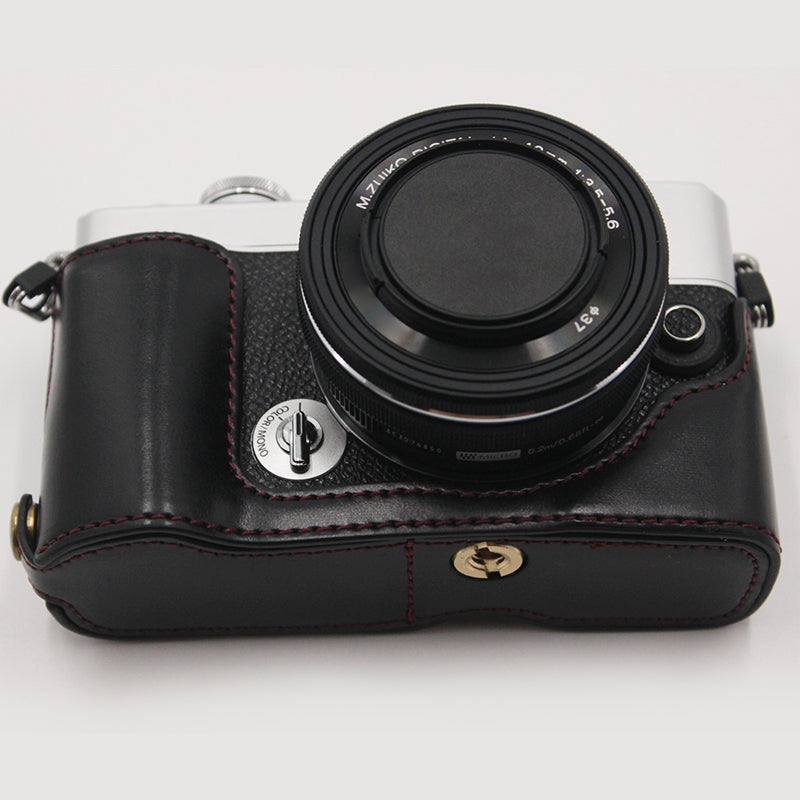 PU Leather Camera Bottom Case Protection Half Cover with Battery Opening for Olympus PEN E-P7/EP7