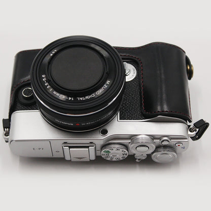 PU Leather Camera Bottom Case Protection Half Cover with Battery Opening for Olympus PEN E-P7/EP7