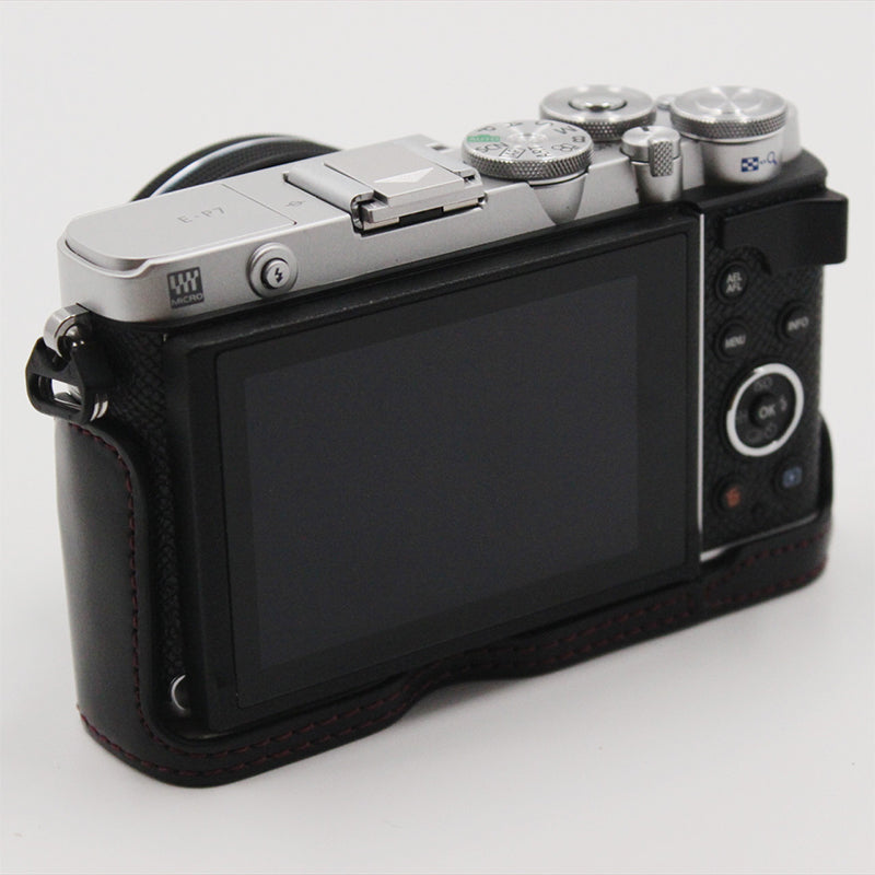 PU Leather Camera Bottom Case Protection Half Cover with Battery Opening for Olympus PEN E-P7/EP7