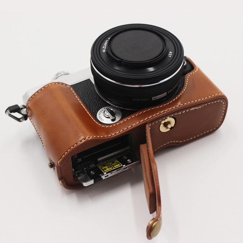 PU Leather Camera Bottom Case Protection Half Cover with Battery Opening for Olympus PEN E-P7/EP7