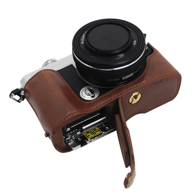 PU Leather Camera Bottom Case Protection Half Cover with Battery Opening for Olympus PEN E-P7/EP7