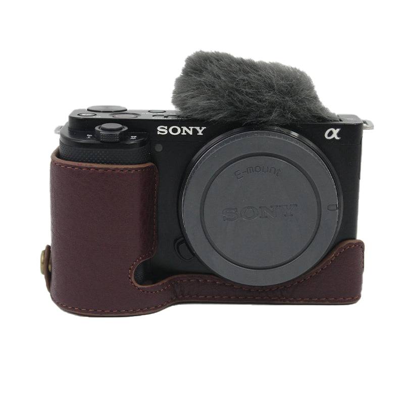 Genuine Leather Camera Bottom Case Protective Half Body Cover with Battery Opening for Sony ZV-E10