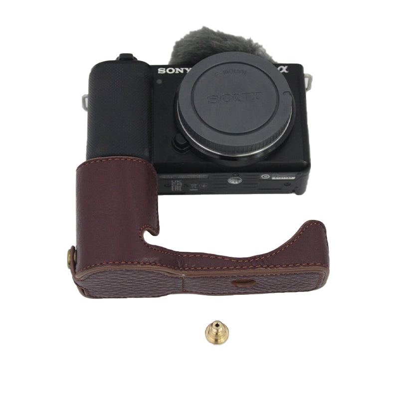 Genuine Leather Camera Bottom Case Protective Half Body Cover with Battery Opening for Sony ZV-E10