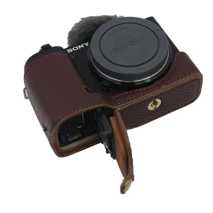 Genuine Leather Camera Bottom Case Protective Half Body Cover with Battery Opening for Sony ZV-E10