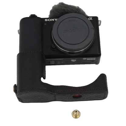 Genuine Leather Camera Bottom Case Protective Half Body Cover with Battery Opening for Sony ZV-E10