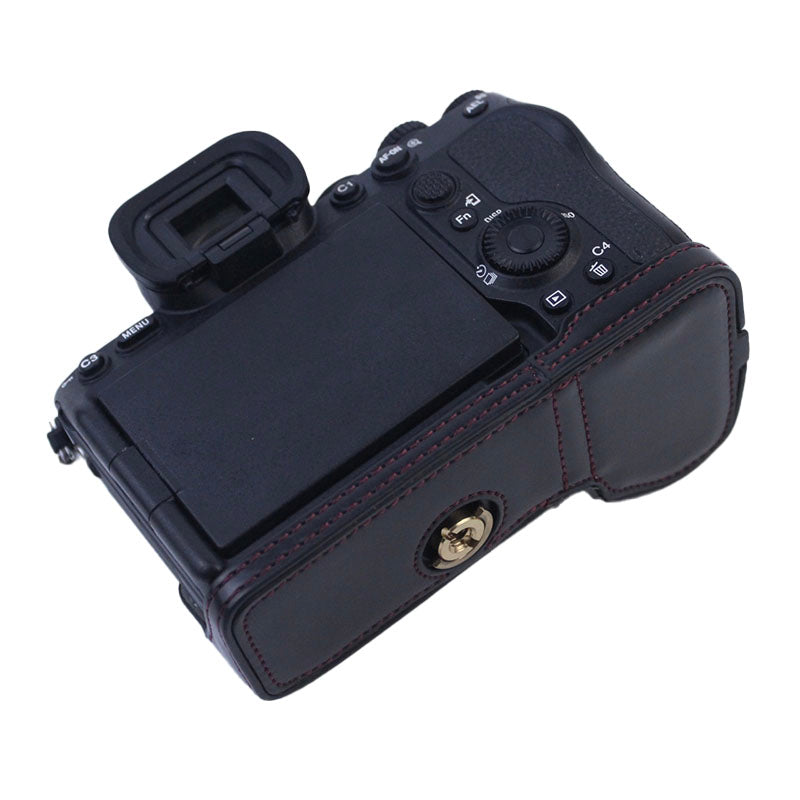 PU Leather Camera Bottom Case Protective Half Body Cover for Sony A7M4/A1/A7S III/A7S3 Camera