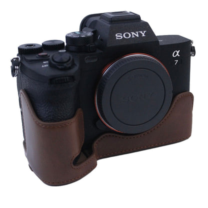 PU Leather Camera Bottom Case Protective Half Body Cover for Sony A7M4/A1/A7S III/A7S3 Camera