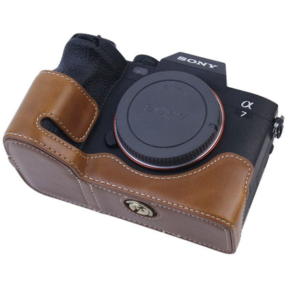 PU Leather Camera Bottom Case Protective Half Body Cover for Sony A7M4/A1/A7S III/A7S3 Camera