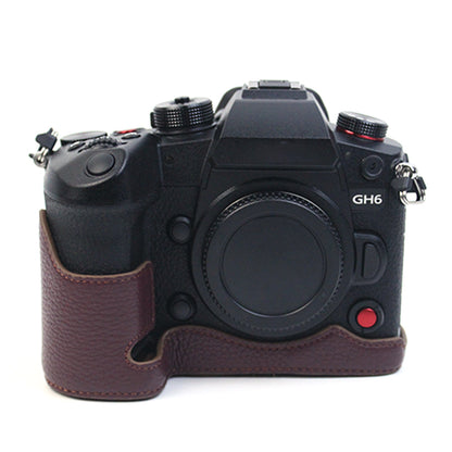 For Panasonic LUMIX GH6/DC-GH6GK Genuine Leather Camera Bottom Case Protective Half Body Cover with Battery Opening Design