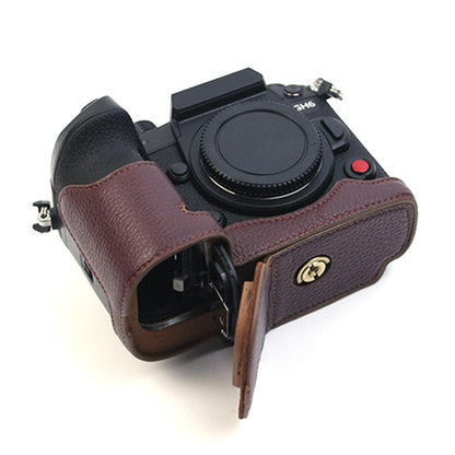 For Panasonic LUMIX GH6/DC-GH6GK Genuine Leather Camera Bottom Case Protective Half Body Cover with Battery Opening Design