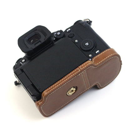 For Panasonic LUMIX GH6/DC-GH6GK Fashionable PU Leather Camera Bottom Case Battery Opening Design Protective Half Body Cover