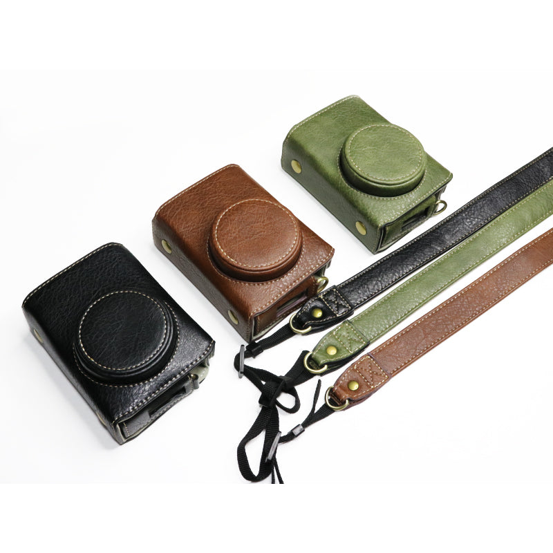 For Ricoh GR II Detachable PU Leather Camera Bag Battery Opening Design Protective Cover with Shoulder Strap