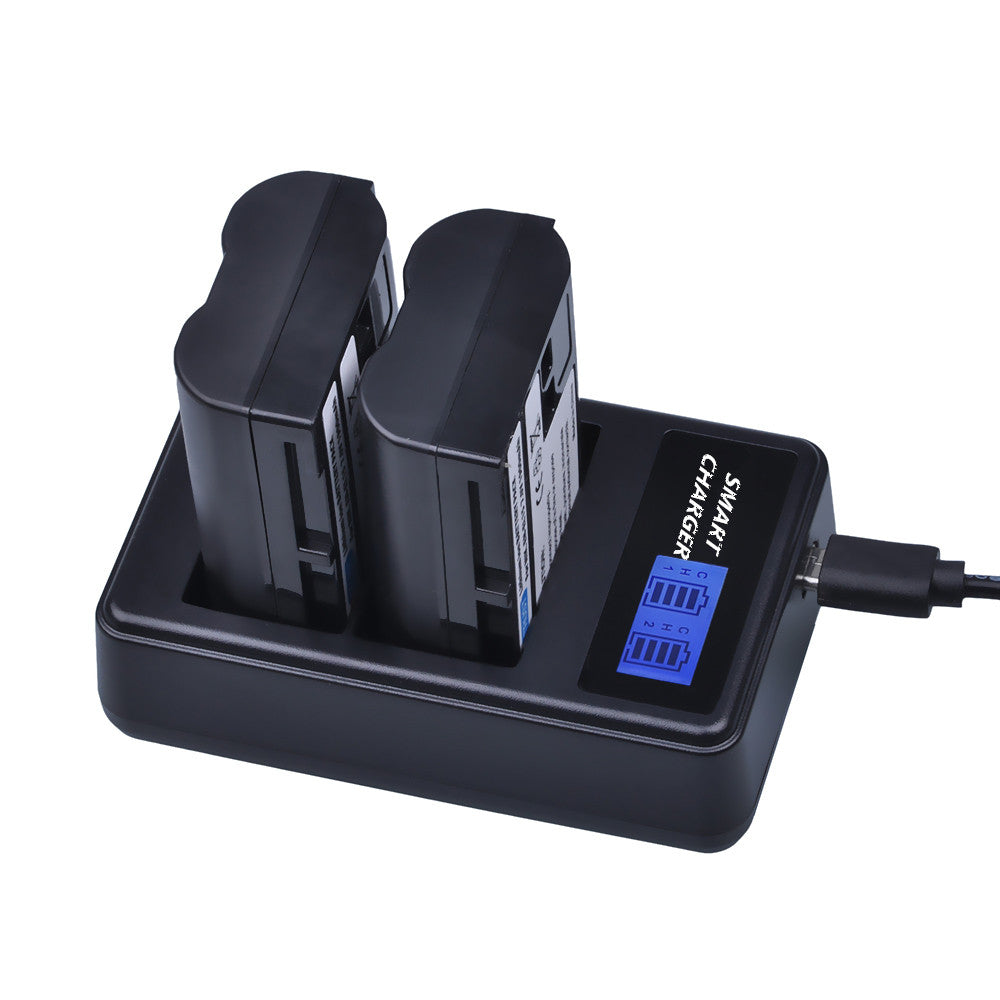 EN-EL15 Battery 2-Bay USB Charger with LCD Display for Nikon D7000 D800 D800E D600 V1