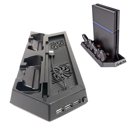 Multi-functional Console Stand with Vent Fans &amp; Dual Controller Charging Slots for PS4